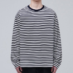 Stripe Relaxed Crew Neck Long Sleeve T-shirt [Black]