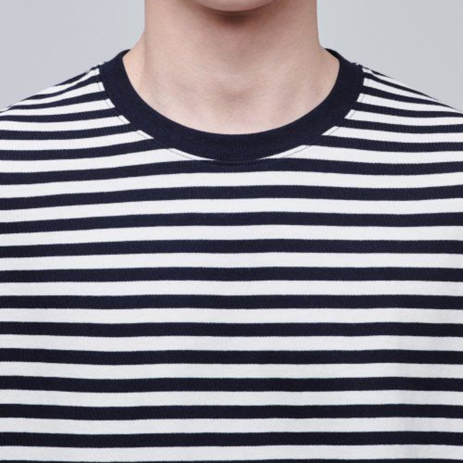 Stripe Relaxed Crew Neck Long Sleeve T-shirt [Black]
