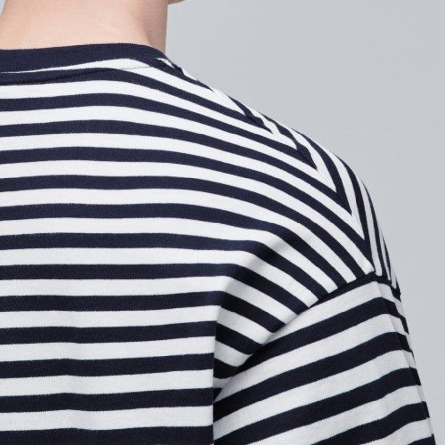 Stripe Relaxed Crew Neck Long Sleeve T-shirt [Black]