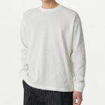 Waffle Relaxed Crew Neck Long Sleeve T-Shirt [Ivory]
