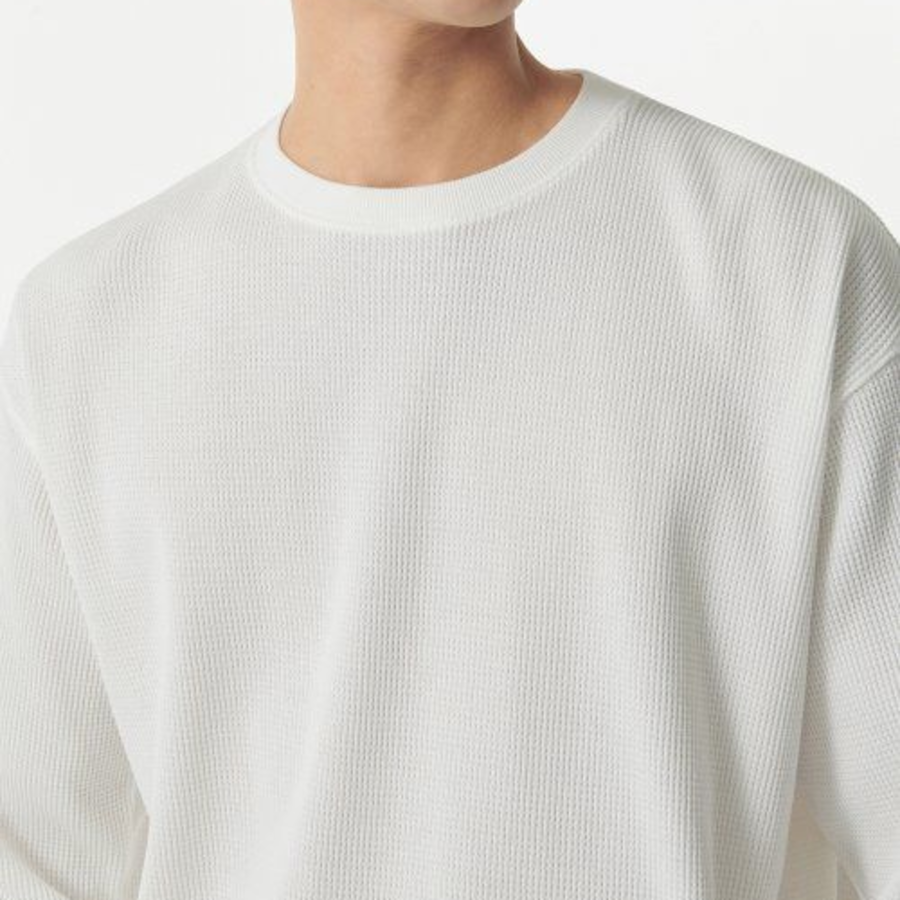 Waffle Relaxed Crew Neck Long Sleeve T-Shirt [Ivory]
