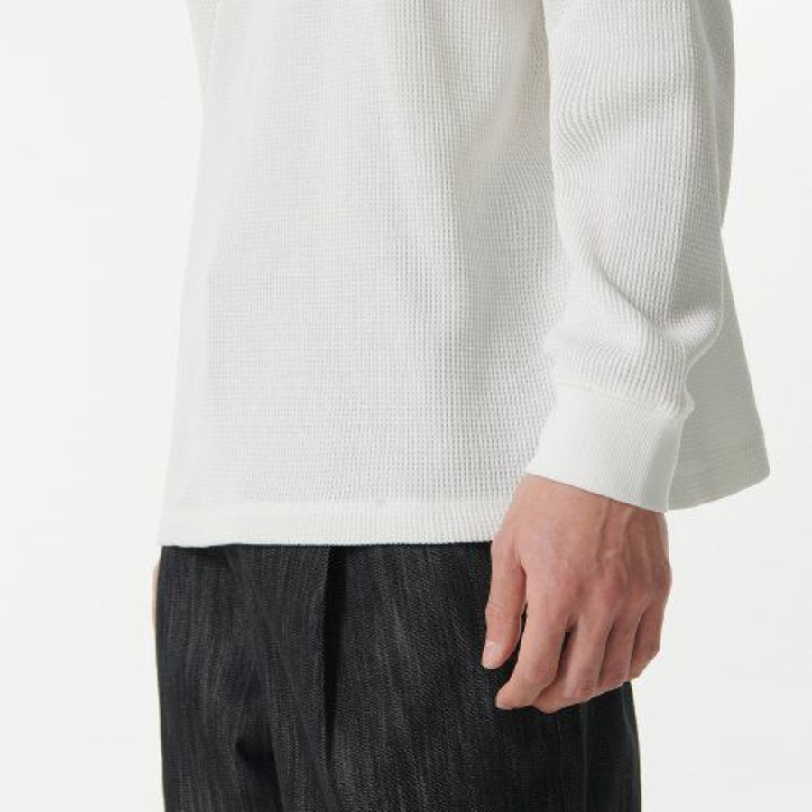 Waffle Relaxed Crew Neck Long Sleeve T-Shirt [Ivory]