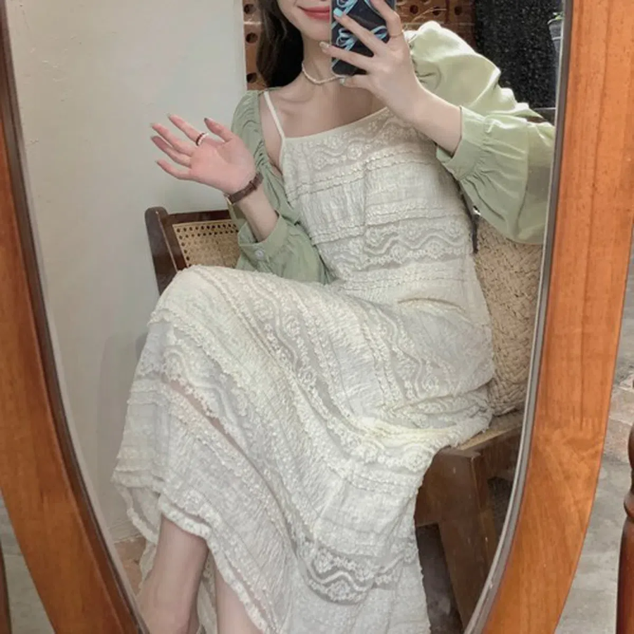 Лёгкий длинный сарафан с блузкой