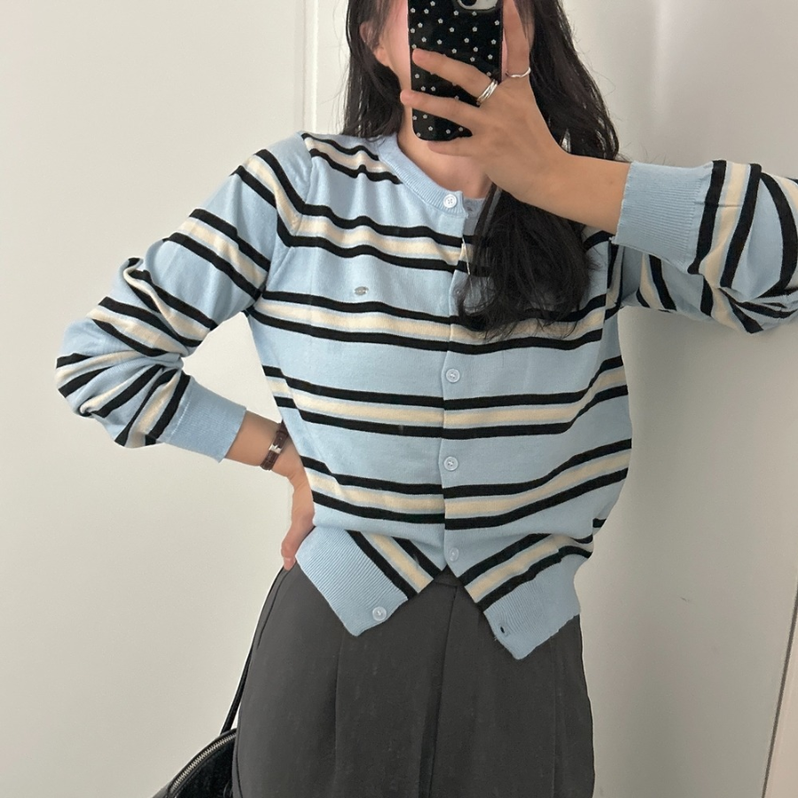 Judy Pendant Stripe Round Knit Cardigan