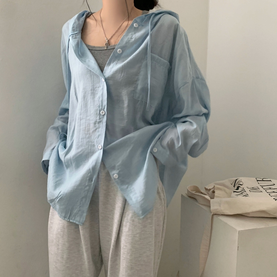 Hoodle Hoodle Summer Hooded Loose Fit Cardigan Shirt