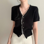 Bell Lace Pearl Short-Sleeve Cardigan