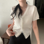 Bell Lace Pearl Short-Sleeve Cardigan