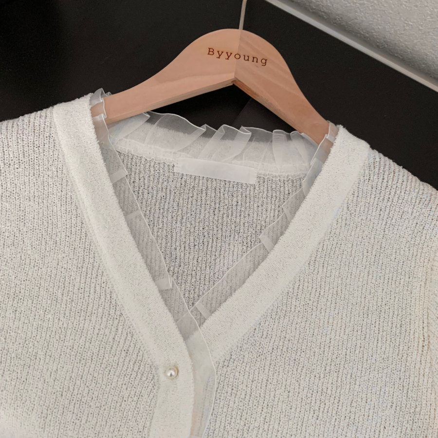 Bell Lace Pearl Short-Sleeve Cardigan