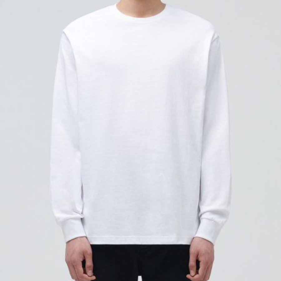 Crew Neck Long Sleeve T-Shirt [White]