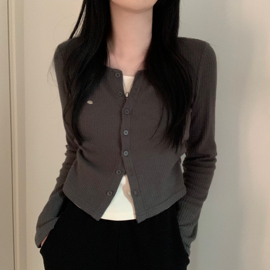 Side Shirring Slim Fit Layered Knit Cardigan