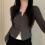 Side Shirring Slim Fit Layered Knit Cardigan