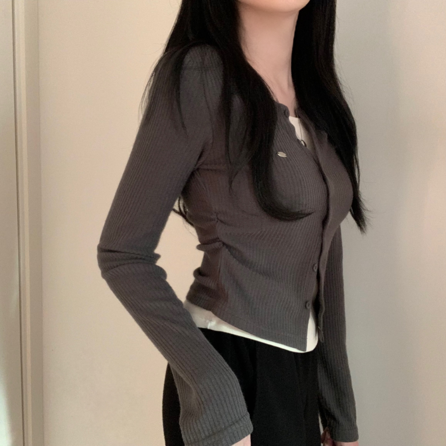 Side Shirring Slim Fit Layered Knit Cardigan