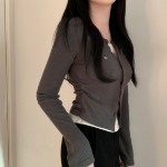 Side Shirring Slim Fit Layered Knit Cardigan