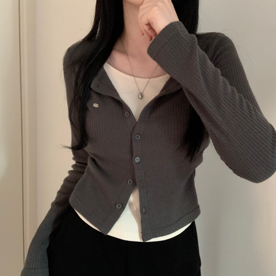 Side Shirring Slim Fit Layered Knit Cardigan