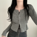 Side Shirring Slim Fit Layered Knit Cardigan