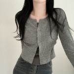 Side Shirring Slim Fit Layered Knit Cardigan