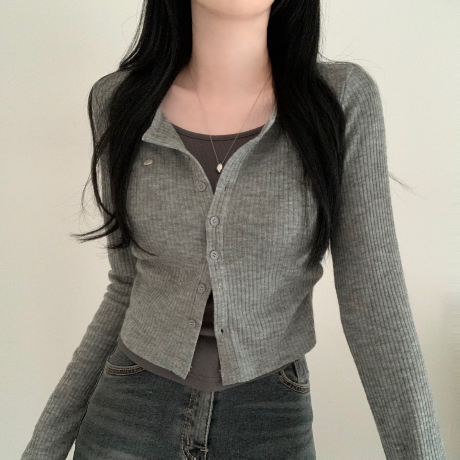 Side Shirring Slim Fit Layered Knit Cardigan
