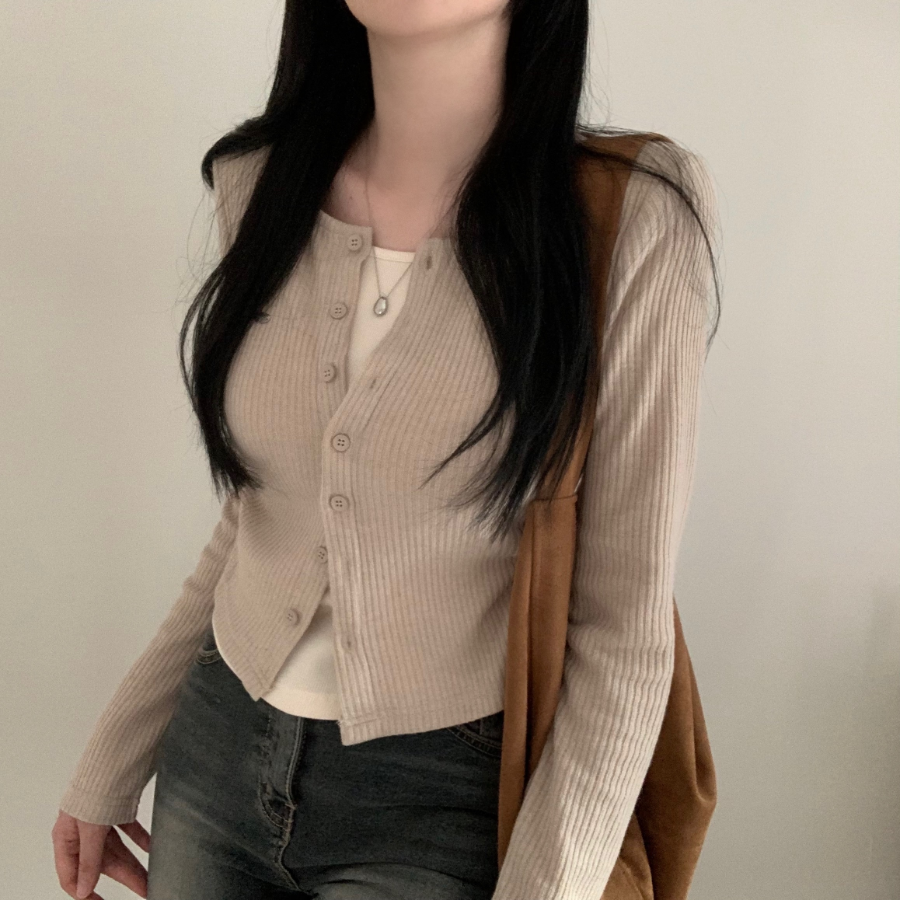 Side Shirring Slim Fit Layered Knit Cardigan