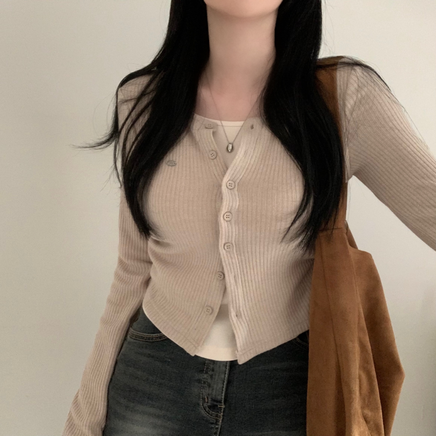 Side Shirring Slim Fit Layered Knit Cardigan