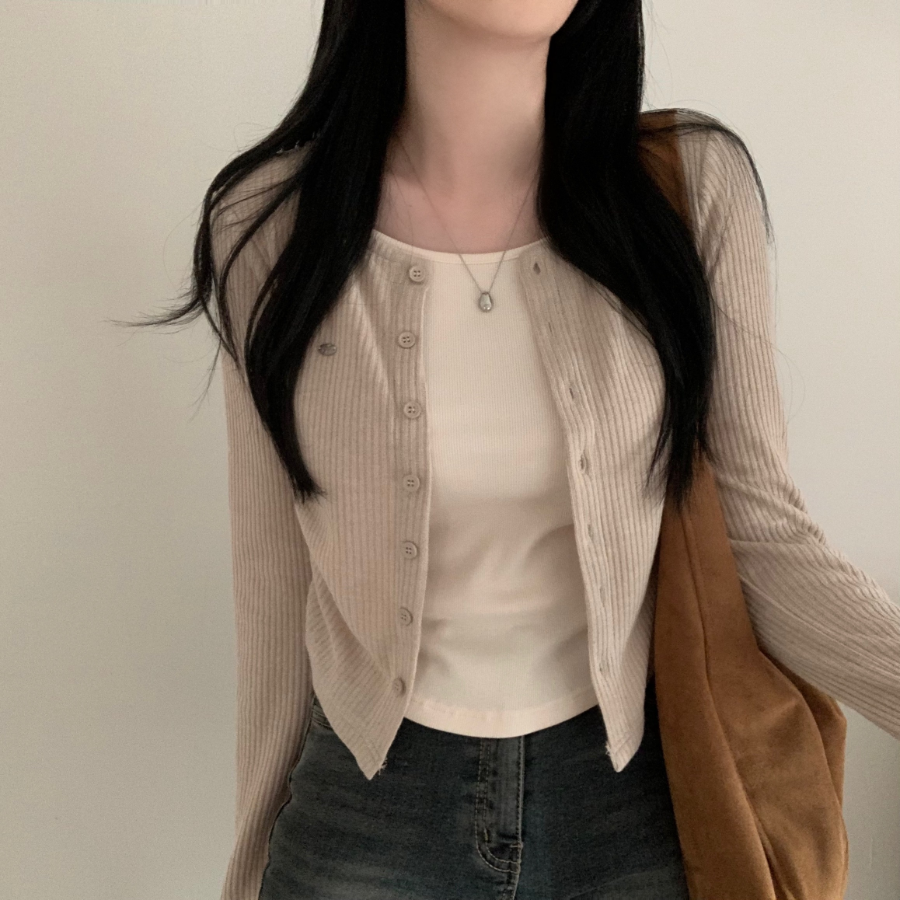 Side Shirring Slim Fit Layered Knit Cardigan