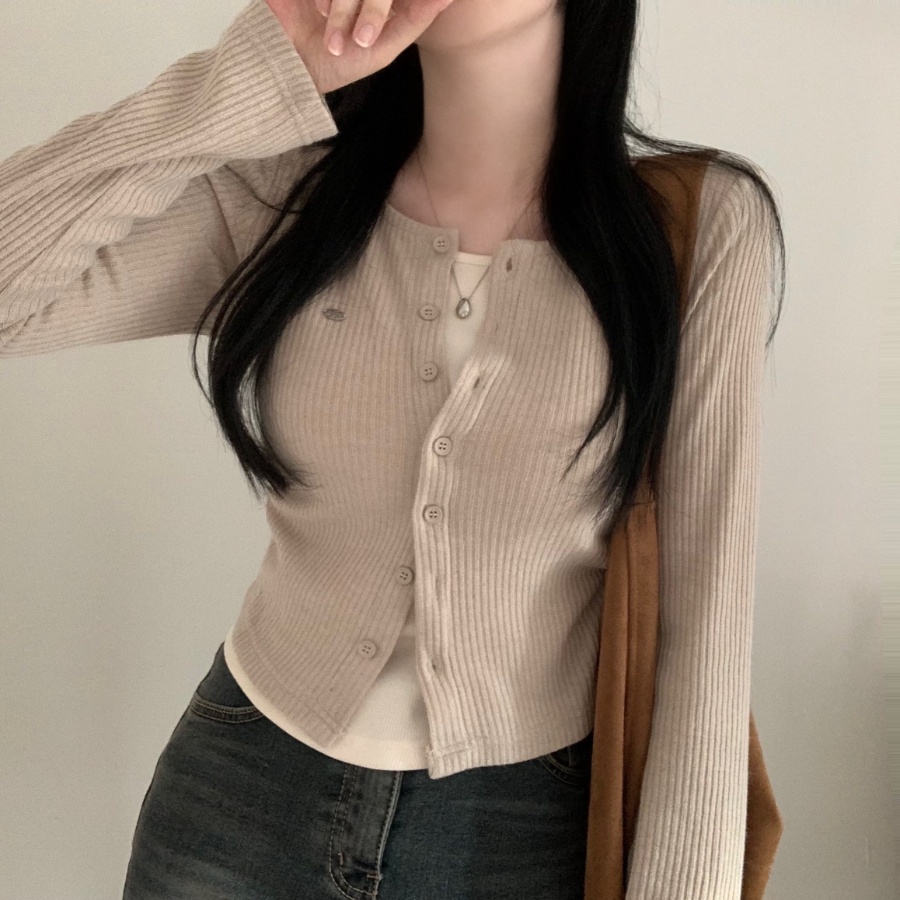 Side Shirring Slim Fit Layered Knit Cardigan