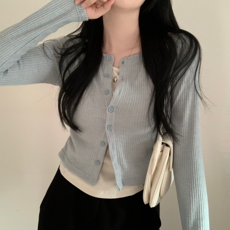 Side Shirring Slim Fit Layered Knit Cardigan