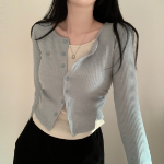 Side Shirring Slim Fit Layered Knit Cardigan