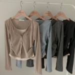 Side Shirring Slim Fit Layered Knit Cardigan