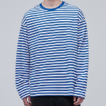 Stripe Relaxed Crew Neck Long Sleeve T-Shirt [Blue]