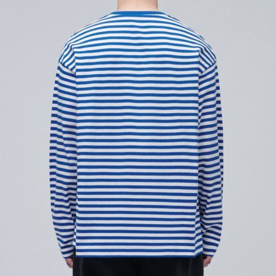 Stripe Relaxed Crew Neck Long Sleeve T-Shirt [Blue]