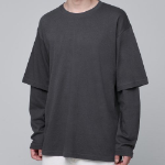 Oversized Crew Neck Layered Sleeve T-Shirt [Gunmetal]