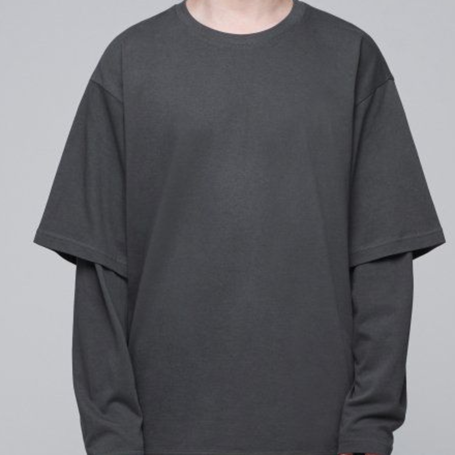Oversized Crew Neck Layered Sleeve T-Shirt [Gunmetal]