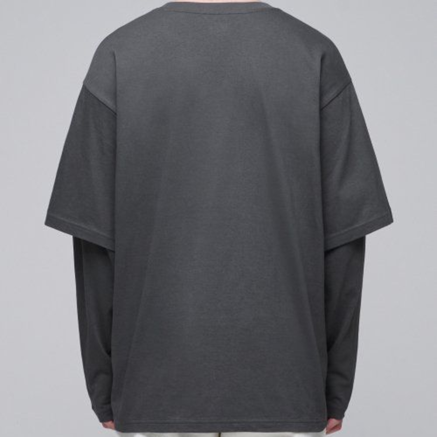 Oversized Crew Neck Layered Sleeve T-Shirt [Gunmetal]