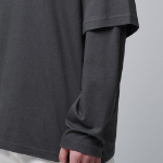 Oversized Crew Neck Layered Sleeve T-Shirt [Gunmetal]