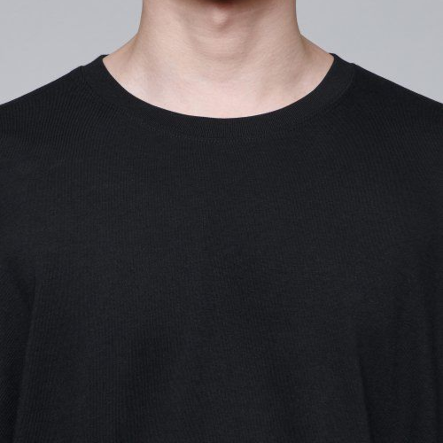 Oversized Crew Neck Layered Sleeve T-Shirt [Black/Grey]