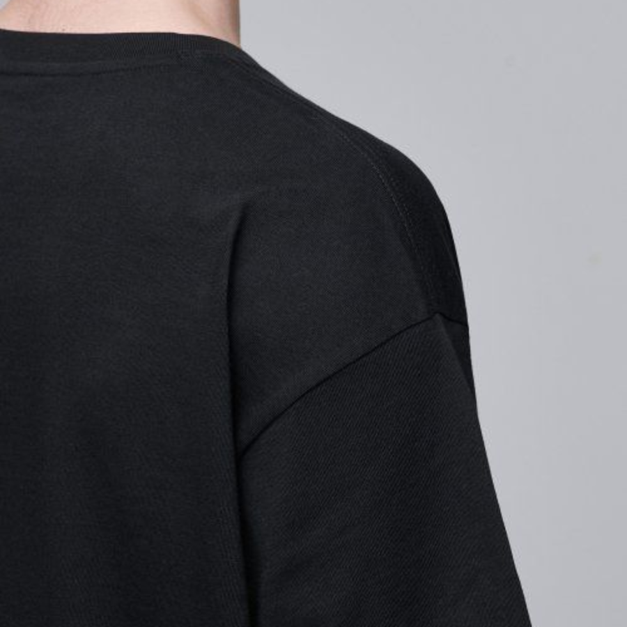 Oversized Crew Neck Layered Sleeve T-Shirt [Black/Grey]