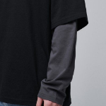 Oversized Crew Neck Layered Sleeve T-Shirt [Black/Grey]