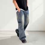 Balloon Wide Back-Banding Big Cargo Pocket Denim Jeans