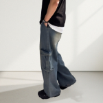 Balloon Wide Back-Banding Big Cargo Pocket Denim Jeans