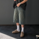 7-Part Sand Washing Bermuda Wide Shorts Denim Pants