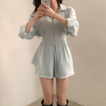 Шифоновая удлиненная блузка с и юбка-шорты