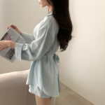 Шифоновая удлиненная блузка с и юбка-шорты