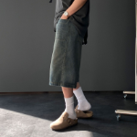 7-Part Sand Washing Bermuda Wide Shorts Denim Pants