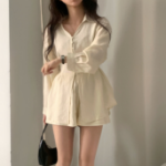 Шифоновая удлиненная блузка с и юбка-шорты