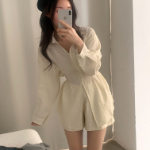 Шифоновая удлиненная блузка с и юбка-шорты