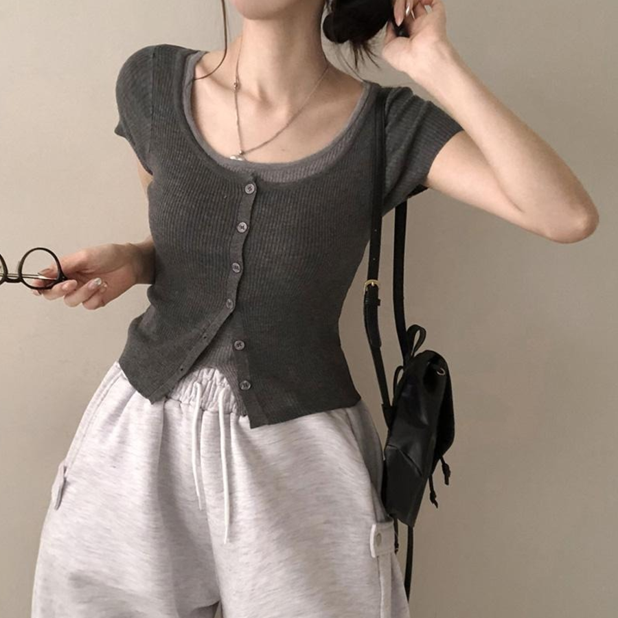 Rio Layered Colorblock Ribbed Knit Short-Sleeve Cardigan