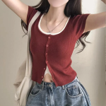 Rio Layered Colorblock Ribbed Knit Short-Sleeve Cardigan