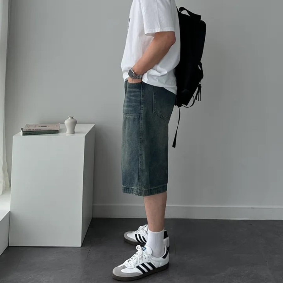 Sand Washing Bermuda Denim Shorts