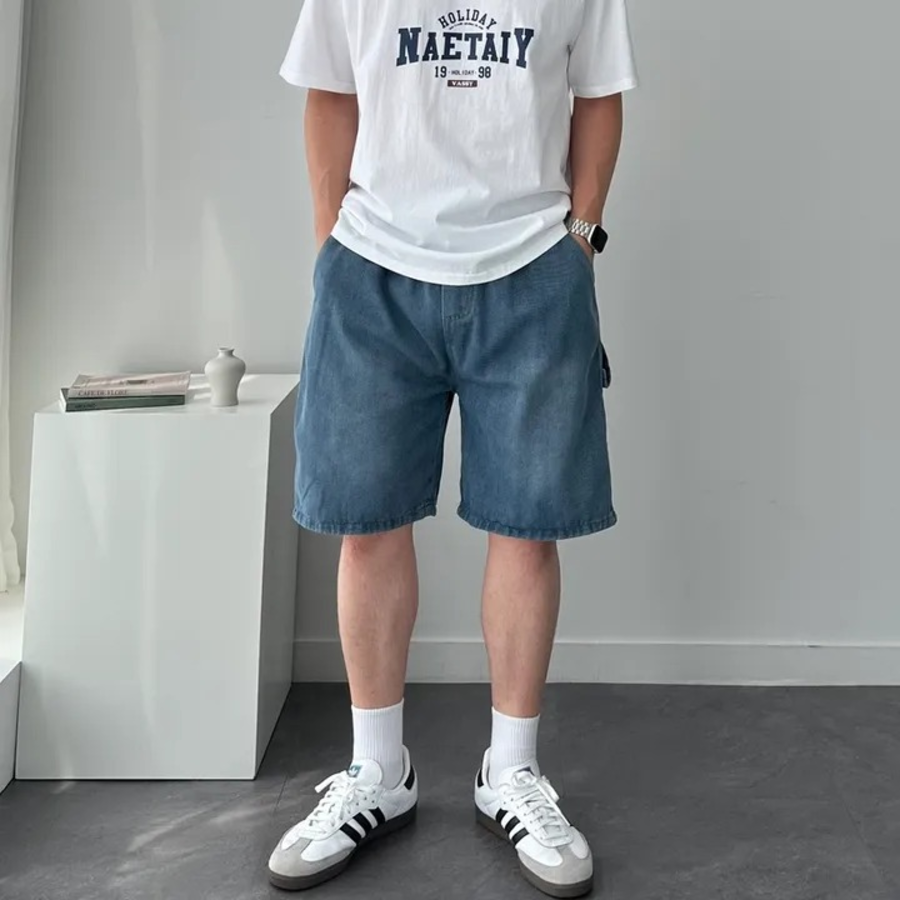 Wide Loose Fit Denim Bermuda Shorts