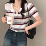 Ranff Stripe Silver Pendant Patch Knit Cardigan